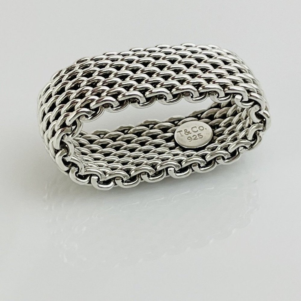 Size 6 Tiffany & Co Somerset Mesh Basket Weave Ring in 925 Sterling Silv…